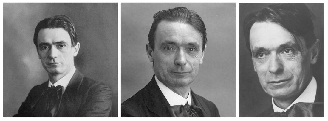 shows some selected pictures of Rudolf Steiner. Left 1905 (age 44), middle 1915 (age 54).