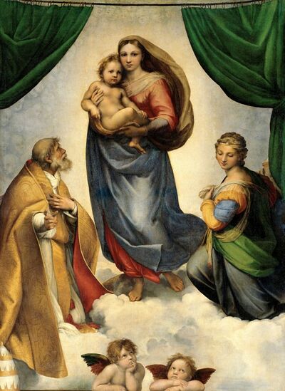 shows a high resolution picture of Raphael's painting of the Sistine Madonna